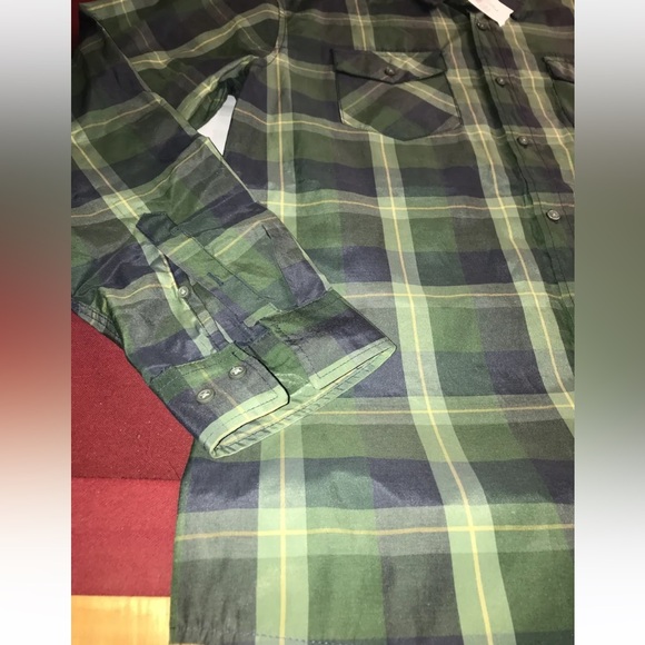 NEW Carbon green blue checkered PLAID Shirt mens classic Fit roll Tab mens Large - Picture 7 of 10